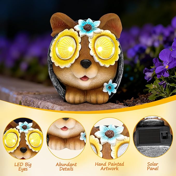Rabbit Statue for Garden Decor, Bunny Home Figurine Decor with Solar Lights for Outdoor Patio Porch Lawn Yard Backyard Outdoor Indoor Shelf Decoration, Easter Animal Sculptures, for Mom