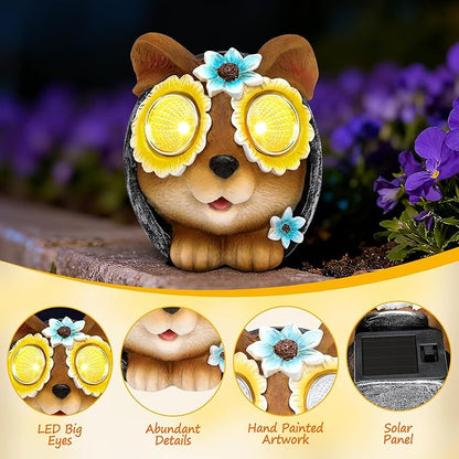 Rabbit Statue for Garden Decor, Bunny Home Figurine Decor with Solar Lights for Outdoor Patio Porch Lawn Yard Backyard Outdoor Indoor Shelf Decoration, Easter Animal Sculptures, for Mom