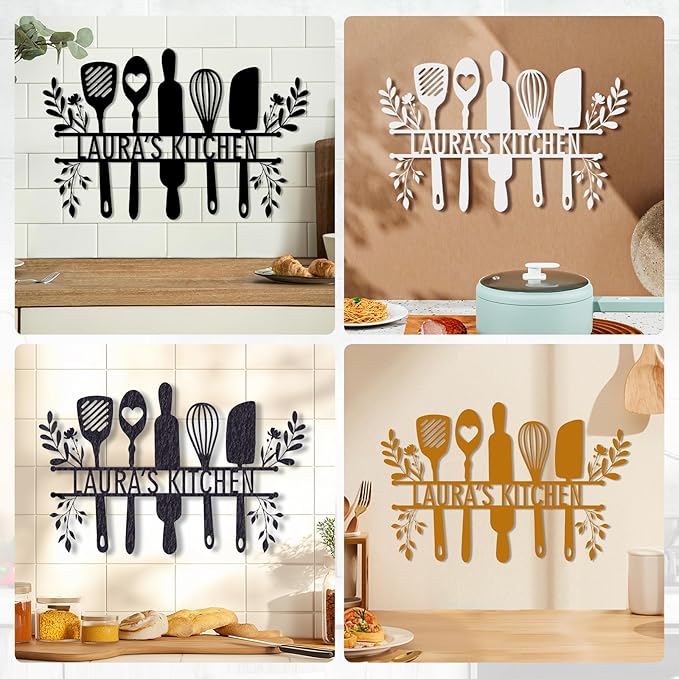 Personalized Kitchen Signs Wall Decor - Custom Metal Name Sign, Custom Rustic Kitchen Decor, Metal Wall Art Gift for Mothers Day, Mom, Mother, Grandma or Chef, Housewarming, Home Decor
