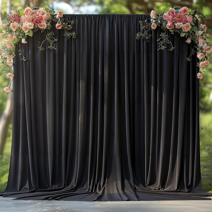 10 x 10 FT Black Backdrop Curtains for Parties, 10ft Long Curtains for Backdrop Wrinkle-Free Polyester Black Photo Drapes Soft Fabric with Rod Pockets for Birthday Wedding Ceremony Prom Events RIP