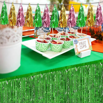3P Sage-Green Gold Pink Tassel Banner Garland Metallic Foil Fringe Banner Tinsel Tassels Streamer Banner Backdrop for Parade Floats, 2025 Graduation Decorations, Woodland Party Decoration