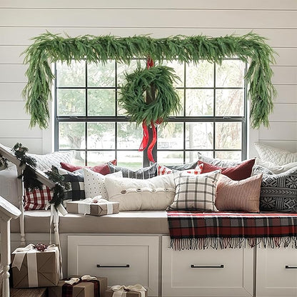 2 Pcs Norfolk Pine Garland,12FT(2 * 6FT) Real Touch Christmas Garland Artificial Greenery Garland for Mantle,Table, Wall, Indoor, Outdoor Christmas Decorations