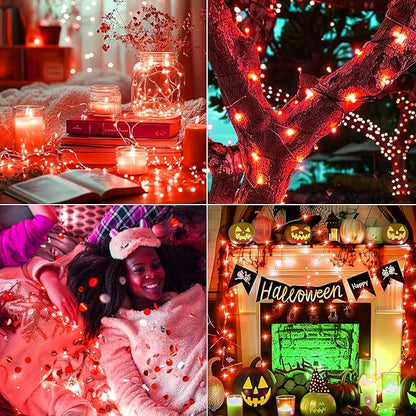 Fairy Lights,Silver Wire String Lights Waterproof,Battery Operated 7FT 20LED Firefly Starry Moon Lights for DIY Christmas Wedding Party Bedroom Decor (Orange, 8 Pack)