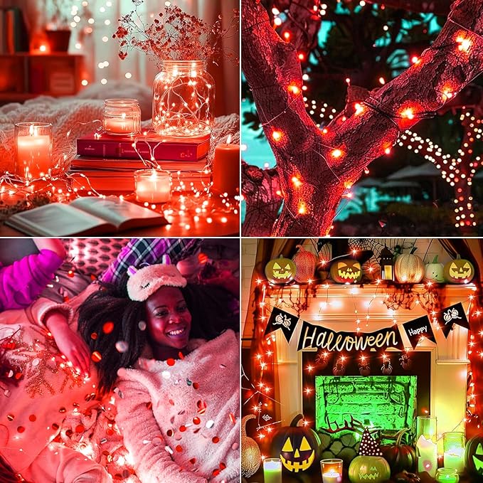 Fairy Lights,Silver Wire String Lights Waterproof,Battery Operated 7FT 20LED Firefly Starry Moon Lights for DIY Christmas Wedding Party Bedroom Decor (Orange, 12 Pack)
