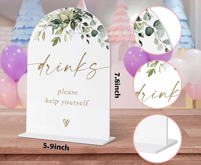 Drinks Bar Sign, Greenery Gold Bridal Shower Decorations, Bar Sign for Marriage, Wedding Signs for Ceremony and Reception, Engagement Decor, Wedding Table Acrylic Decor, Bachelorette Party Favors - 21