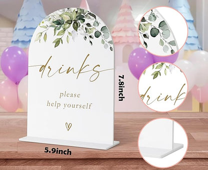 Drinks Bar Sign, Greenery Gold Bridal Shower Decorations, Bar Sign for Marriage, Wedding Signs for Ceremony and Reception, Engagement Decor, Wedding Table Acrylic Decor, Bachelorette Party Favors - 21