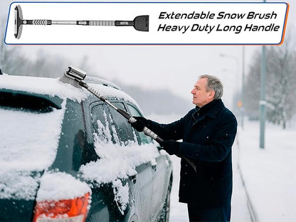Trazon 42.4" Extendable Snow Brush & Mini Snow Shovel/Ice Scraper for Car Windshield with Foam Grip for Cars, SUV, Trucks, Detachable Сar Scraper, No Scratch, Heavy Duty Long Handle, Ice Remover