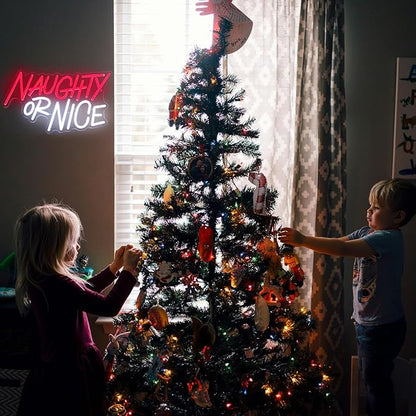 Naughty or Nice Neon Sign Christmas Room Decoration Red White Letters Neon Light Dimmable Words LED Signs for Wall Bedroom Living Room Bar Party Decor Xmas Gifts 15.7 x 11.4 inches