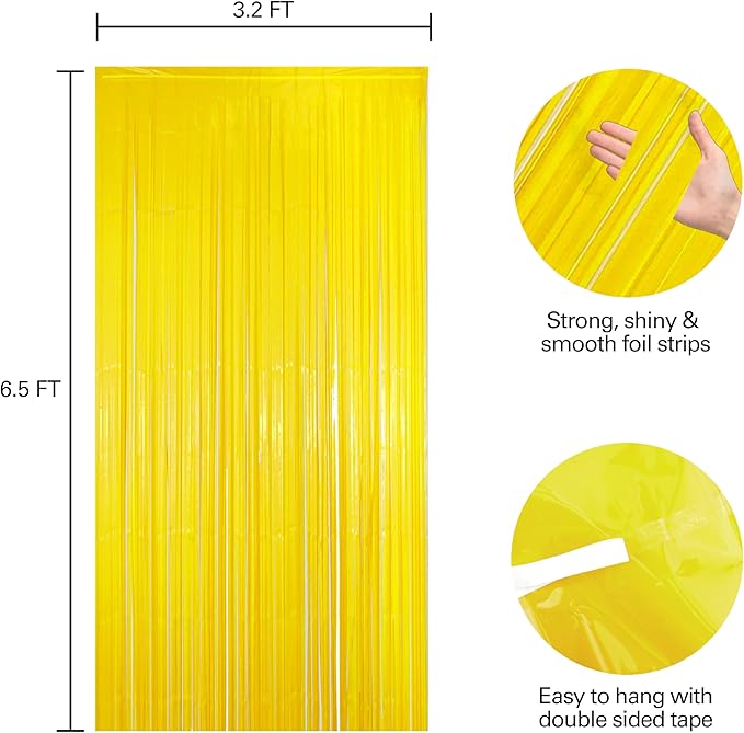 2 Pack Yellow Fringe Backdrop Curtains, Yellow Streamers Party Backdrop, Party Decorations Supplies for Birthday, Holidays, Parties & More