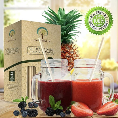Naturalik 300 Pack Extra Durable Red Paper Straws Biodegradable- Heavy Duty Eco-Friendly Paper Straws Bulk- Drinking Straws for Juices, Restaurants and Party supplies, 7.7" (Red, 300ct)