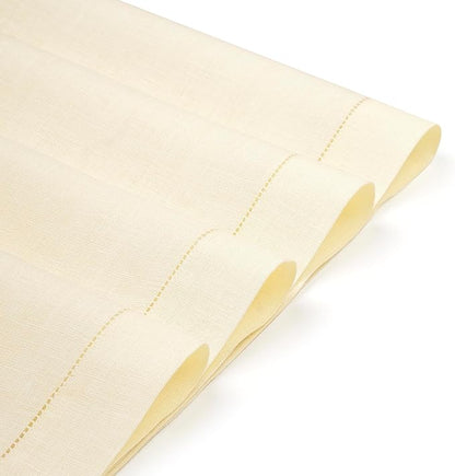 D'Moksha Homes Cream Linen Cloth Placemats Set of 4-100% Pure Linen Hemstitch Placemats 14 x 19 Inch - Classic Hemstitch Table Place Mats for Christmas, Holiday - Handcrafted and Machine Washable