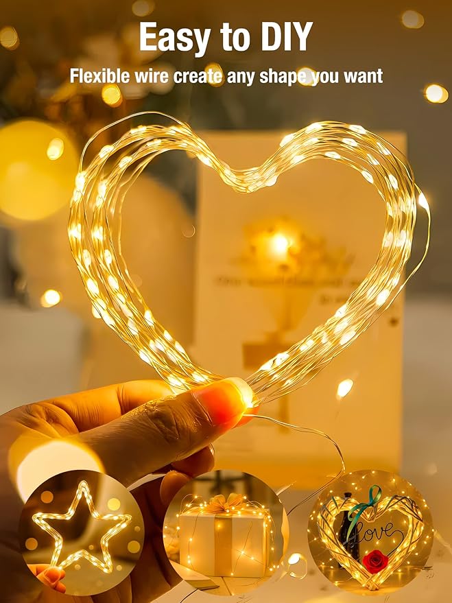 btfarm 2 Pack Fairy Lights Battery Operated with Timer, 16.4 FT 50 LED Silver Wire Twinkle String Lights 8 Modes Dimmable Waterproof for Indoor Christmas Bedroom Wedding Decorations, Warm White