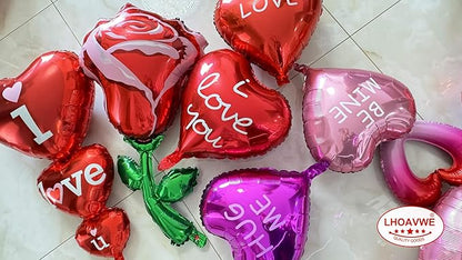 7 Pcs Red Heart Shaped Balloons I Love You Valentine Balloons for Valentines Day Bridal Shower Wedding Party Decorations