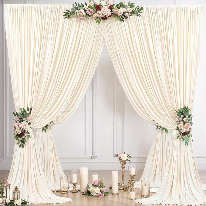 Champagne Backdrop Curtain for Parties Wedding Baby Shower Wrinkle Free Photo Curtains Backdrop Drapes Fabric Decoration for Bridal Shower 5ft x 8ft,2 Panels