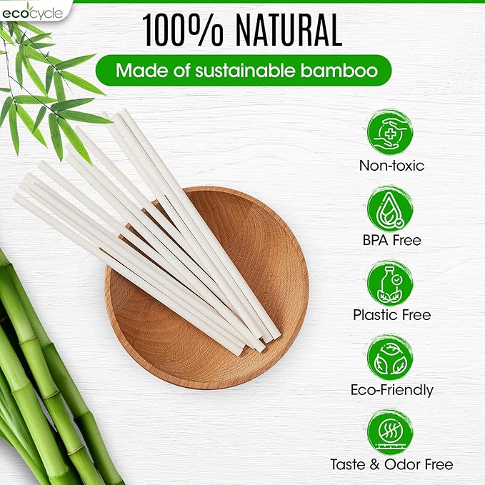 Biodegradable Disposable Bamboo Fiber Straws- 200pcs | 7.8'' Inch | Compostable and Biodegradble