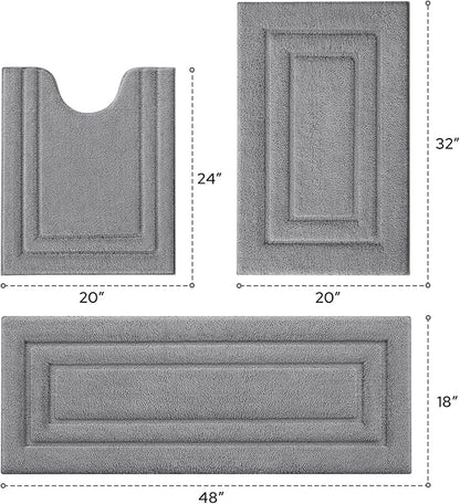 HOMEIDEAS Bathroom Rugs Sets 3 Piece, Microfiber Shaggy Bath Mat Set, Non-Slip Ultra Soft Carpet Mats, Large Rugs with U-Shaped Toilet for Bathroom, Tub, Shower, Grey