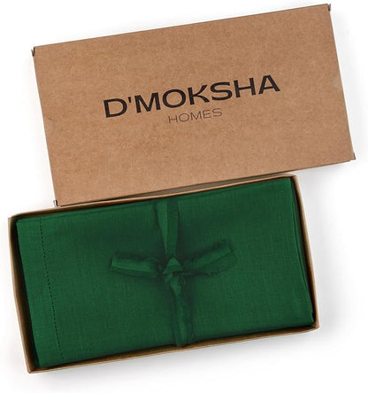 D'Moksha Homes Forest Green Linen Napkins Set of 4 - Classic Hemstitch 100% Pure Linen Hemstitch Dinner Napkins 20 x 20 Inch for Christmas, Holiday - Handcrafted and Machine Washable