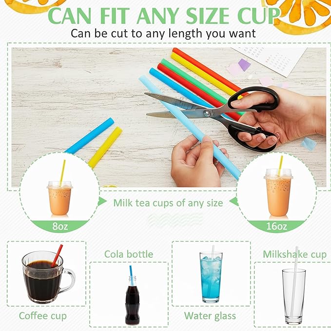 700 Pcs Jumbo Straws (0.43" Diameter × 9" Long) Plastic Straws Individually Wrapped, Colorful Disposable Drinking Straws for Bubble Tea, Smoothies, Juice, and Party Beverages