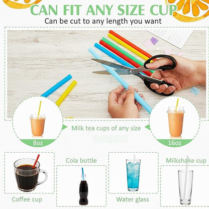 700 Pcs Jumbo Straws (0.43" Diameter × 9" Long) Plastic Straws Individually Wrapped, Colorful Disposable Drinking Straws for Bubble Tea, Smoothies, Juice, and Party Beverages