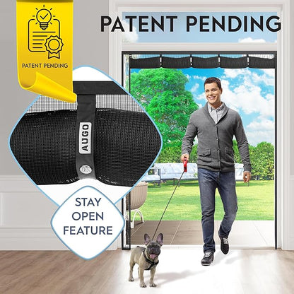 AUGO Fiberglass Magnetic Screen Door Reversible Left Right Side Opening - Self Sealing, Heavy Duty, Hands Free, Keeps Bugs Out - Pet and Kid Friendly - Patent Pending Keep Open Feature – 74” x 81”