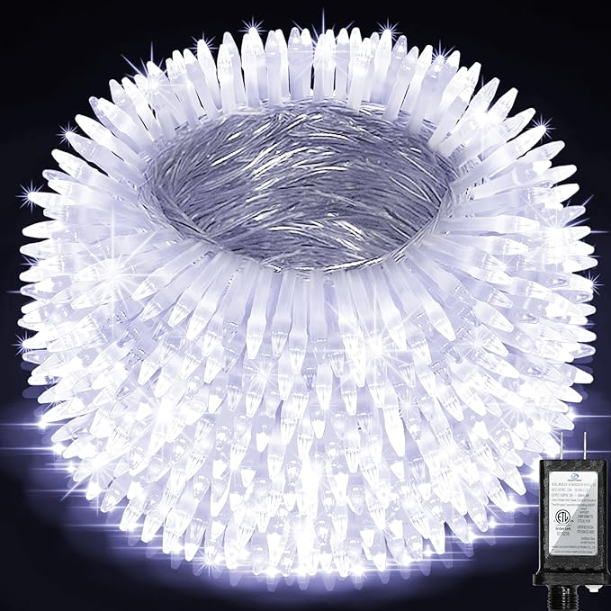 300LED Chrstmas Lights, 75ft Indoor Outdoor Christmas String Lights with 12 Modes, Cool White ChristmasTree Lights with Timer Dimmable Connectable for Fence Garden Wedding Party Decor Cool White