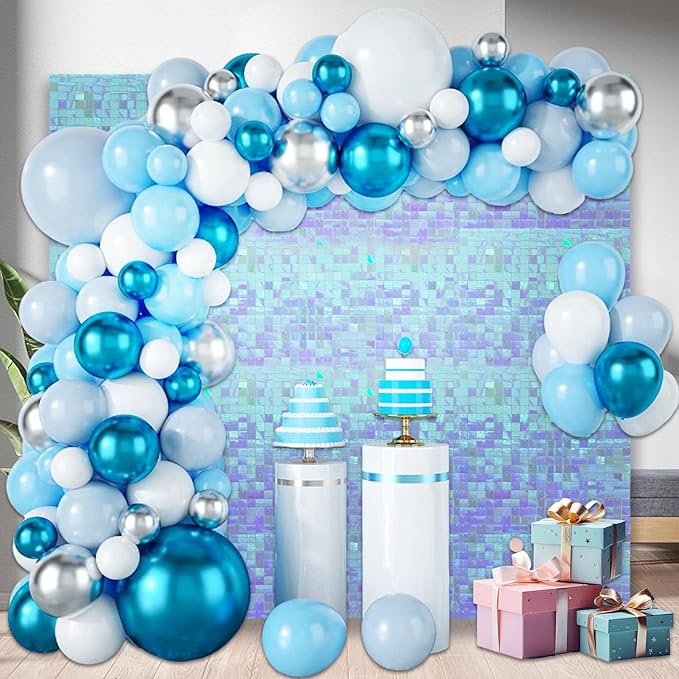 48 PCS Colorful Light Blue Shimmer Wall Backdrop, Square Sequin Photo Backdrops Panel, Glitter Wall Background for Birthdays, Weddings, Engagements, Disco Bachelorette Party Decoration (6x8FT)