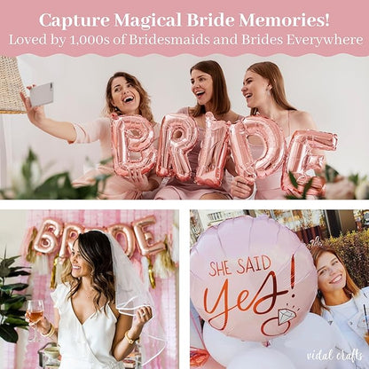 VIDAL CRAFTS 62-Piece Rose Gold Bridal Shower Decorations – Bachelorette Party Decor with Confetti Balloons, Bride-to-Be Banner, Bridal Veil, Fringe Curtains, Bride Sash & Fun Photo Props [UPGRADED]