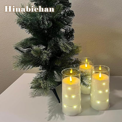 Flickering Flameless Candles with Remote Timer, 6pcs LED Battery Operated Candles with Embedded String Lights White, D3 H6