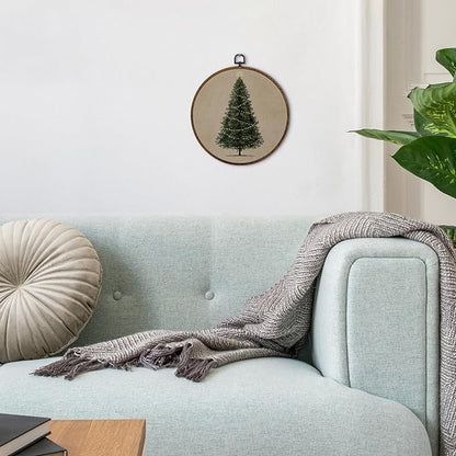 MOTERMATE Vintage Christmas Tree Wall Art Decor Round Framed, Christmas Canvas Wall Art Artwork Prints, Rustic Neutral Winter Xmas Tree Hanging Decor Decorations for Home Living Room, 10x10 Inch