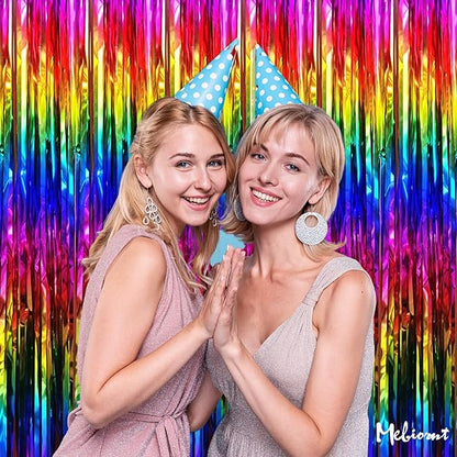 4 Pack Rainbow Fringe Curtain Backdrop, 3.2Ft x 8.2Ft Metallic Tinsel Foil Fringe Streamers Background for Photo Booth Birthday Wedding Baby Shower Party Thanksgiving Christmas Decorations