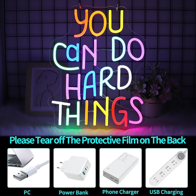 Neon Sign, JGHTURIE You Can Do Hard Things Neon Signs for Wall Decor Led Lights Signs for Classroom Office Business Library Bar Party Art Decoration USB Powered