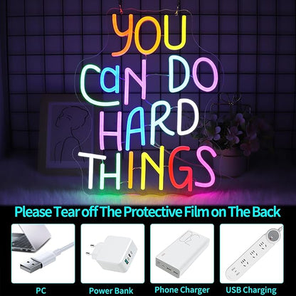 Neon Sign, JGHTURIE You Can Do Hard Things Neon Signs for Wall Decor Led Lights Signs for Classroom Office Business Library Bar Party Art Decoration USB Powered