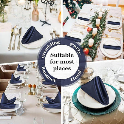 Bailarina 80 Pack Navy Blue Satin Napkins,17x17 Inches Wedding Napkins Square Soft Silky Table Napkins Bulk Decorative Elegant Cloth Napkin for Party Decoration, Banquet,Wedding,Graduation