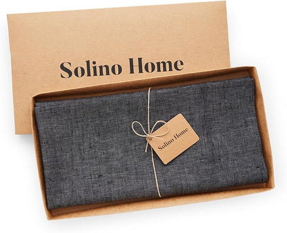 Solino Home Linen Square Tablecloth 52 x 52 Inch - 100% Pure Linen Charcoal Grey Table Throw - Athena, Machine Washable Tablecloth for Fall, Autumn, Winter