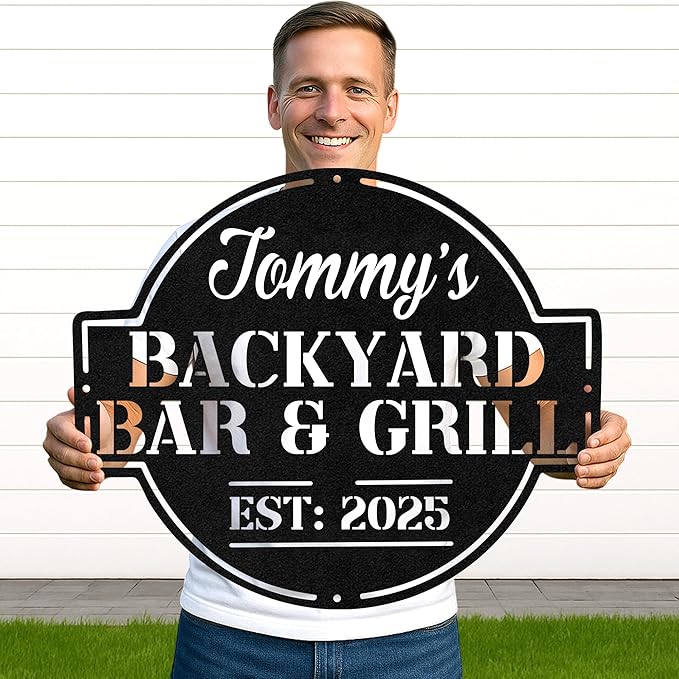 Rustic Grill Metal Sign, Custom Name BBQ Cut Wall Art for Outdoor Patio, Personalized Backyard Cooking Area Decor