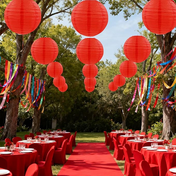 Red Paper Lanterns Round Hanging Paper Lanterns Decorations for Birthday Wedding Baby Bridal Shower Christmas Home Party Decoration (12 PCS)