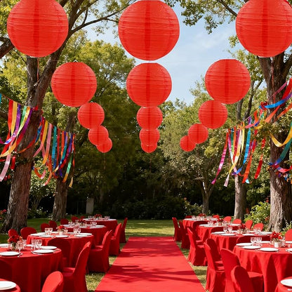 Red Paper Lanterns Round Hanging Paper Lanterns Decorations for Birthday Wedding Baby Bridal Shower Christmas Home Party Decoration (12 PCS)