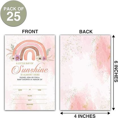 25 Boho Rainbow Baby Shower Invitation Cards With Envelopes (4" x 6") - Sunshine Baby Gender Reveal Party Invites For Adults Kids - Gender Neutral Baby Shower Party Decorations Supplies(YQK-B16)