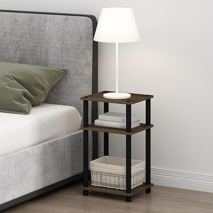 Furinno JUST Night Stand Set of 2, 3-Tier Turn-N-Tube Nightstand, Toolless Bedside Tables, End Table, Side Table with Open Storage for Bedroom, Living Room, Bathroom, Columbia Walnut