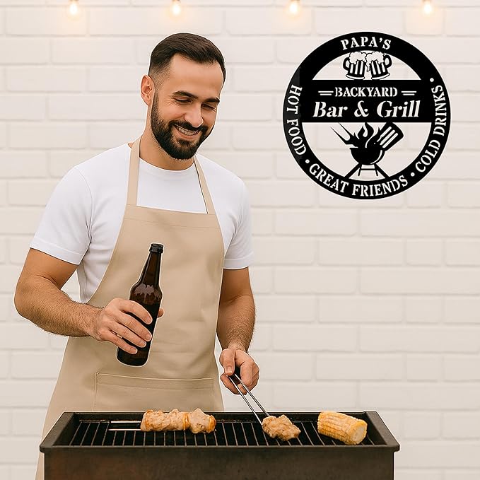 Custom Name BBQ Wall Sign, Rustic Metal Cut Grill Decor for Outdoor Kitchen, Personalized Backyard Barbecue Art