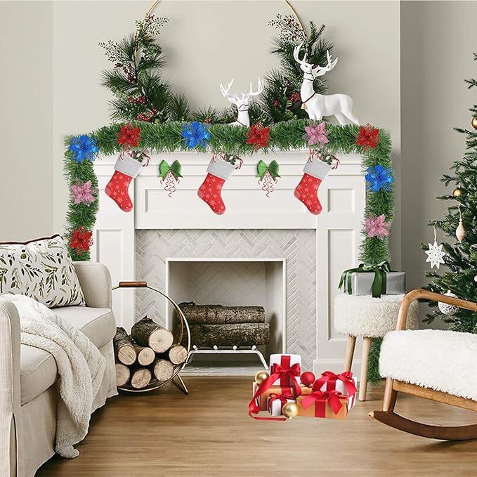 4 Pack 50 Foot Soft Christmas Garland, Non-lit Christmas Garland Ideal for Indoor and Outdoor Decor, Green Tinsel Garland for Holiday Wedding Party Decoration