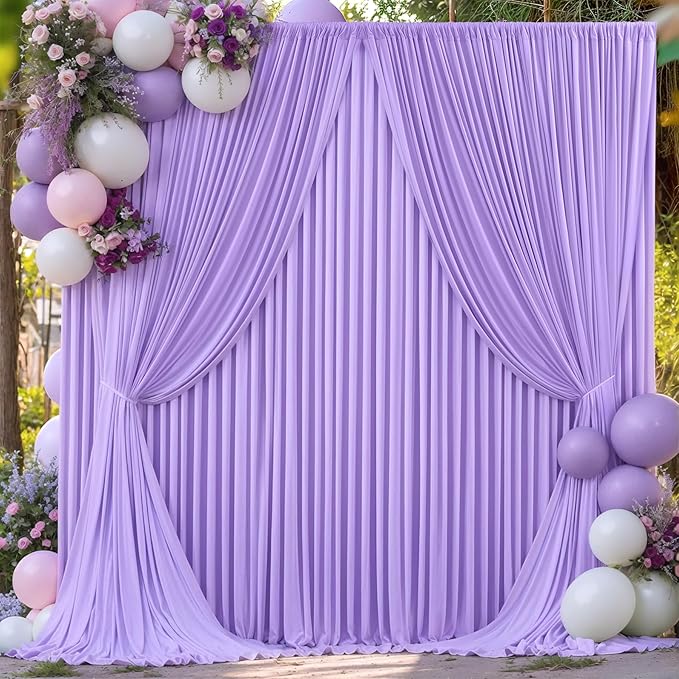 10 Panels Lavender Backdrop Curtain for Parties Wedding Wrinkle Free Light Purple Photo Curtains Backdrop Drapes Fabric Decoration for Baby Shower Photoshoot 50ft(W) x 10ft(H)