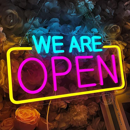 SYLHOME We Are Open Led Neon Light Sign Business Coffee Shop Store Bar Restaurant Pub Salon Hotel Welcome Door Window Wall Decor Sign USB 15.75"X8.4"