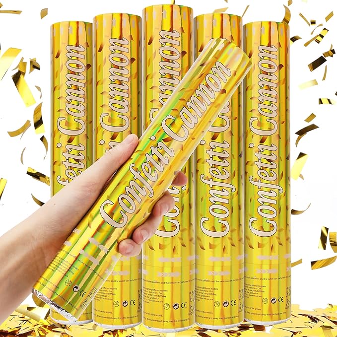 Confetti Poppers [5 Pack] 12 Inch Gold Confetti Cannons | Perfect for Graduation, New Year’s Eve, Weddings, Birthday Parties & All Celebrations | Gold Mylar Confetti for Festive Occasions