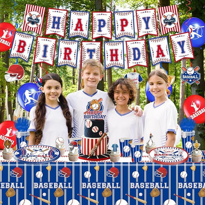 161PCS Baseball Birthday Party Decorations, Baseball Party Supplies Plates and Napkins Set, Tableware,Banner, Hanging Swirls, Tablecloth, Cake Cupcake Topper, Ballons