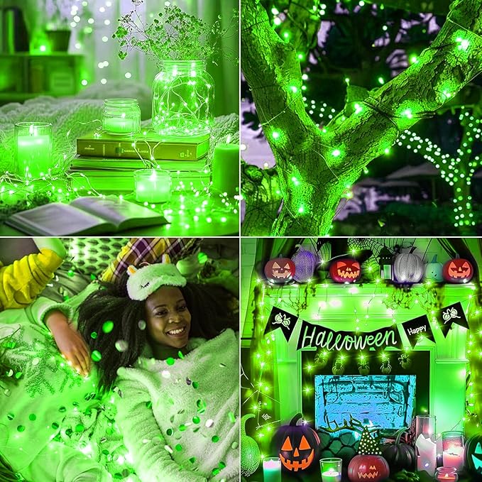 Fairy Lights,Silver Wire String Lights Waterproof,Battery Operated 7FT 20LED Firefly Starry Moon Lights for DIY Christmas Wedding Party Bedroom Decor (Green, 8 Pack)