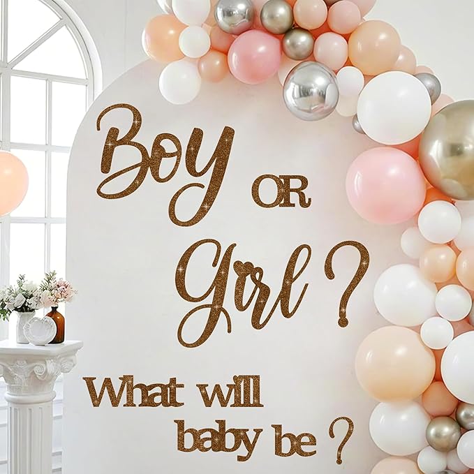 Large Glitter Paper Gender Reveal Decorations Decals for Balloon Arch Boy or Girl What Will Baby Be Signs for Backdrop Baby Shower Party Supplies He or She Letters Stickers for Pregnancy Banner