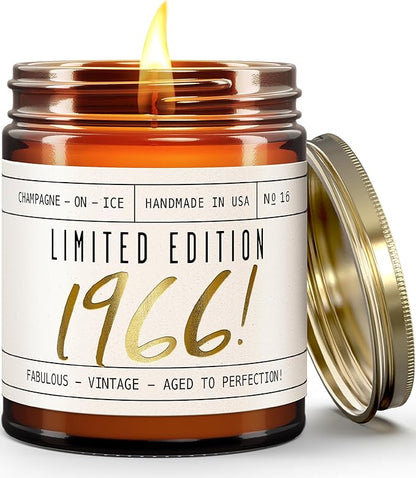59th Birthday Gifts for Women - 'Limited Edition 1966' Soy Candle, w/Champagne on Ice I 59 Birthday Gifts for Women I 59th Gift for Her Ideas I 9oz Reusable Jar, 50Hr Burn, Made in USA