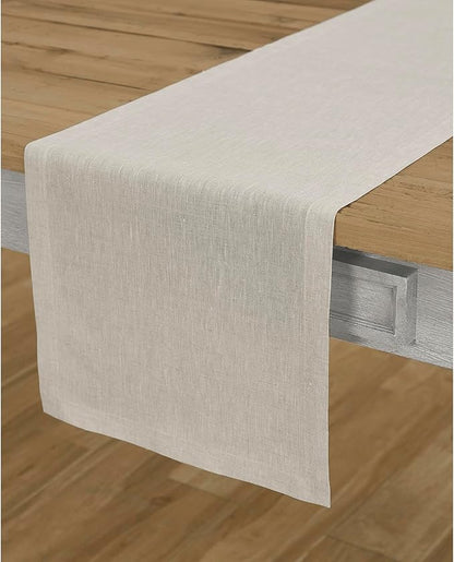 Solino Home Linen Table Runner 90 Inches Long - Athena, 100% Pure Linen Light Natural Table Runner 14 x 90 Inch for Dining, Fall, Autumn, Holiday