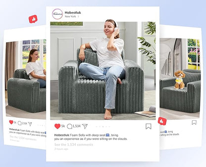 Hobestluk Single Sofa Foam Couch Sofa for Small Spaces Comfy Sofas with Removable Cover Furry Couch with Pillows for Living Room, Bedroom, Apartment, Office (Grey, Standard)